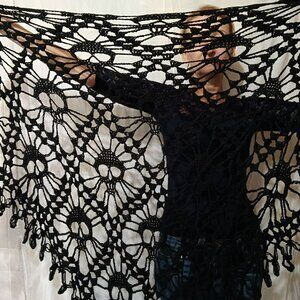 Hand Crocheted Black  Skull Shawl, Gothic Lace Wrap , Festival Boho Witchy Style